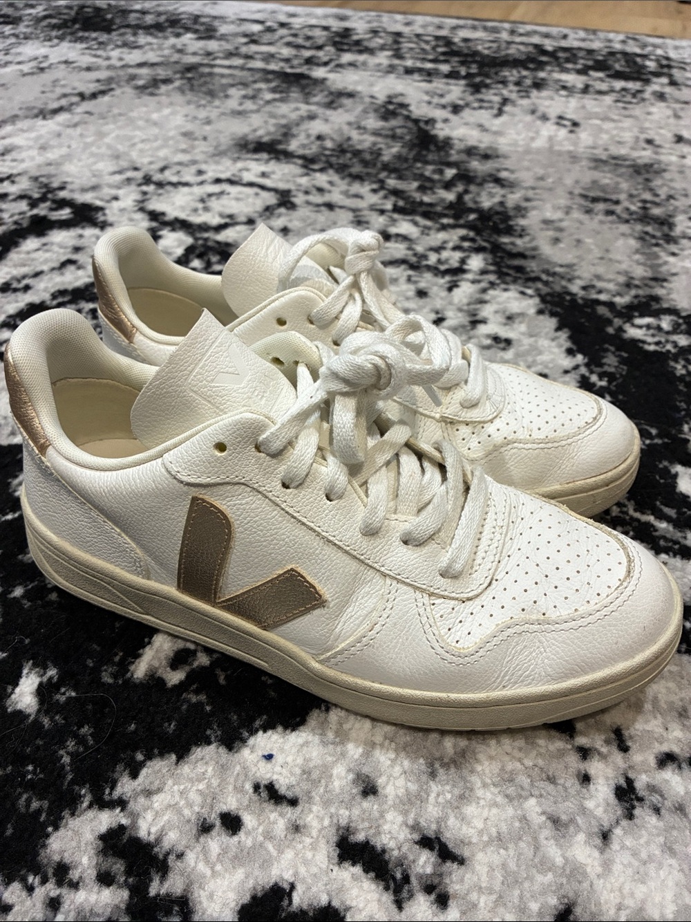 Veja Women’s White Sneakers with Gold Accents